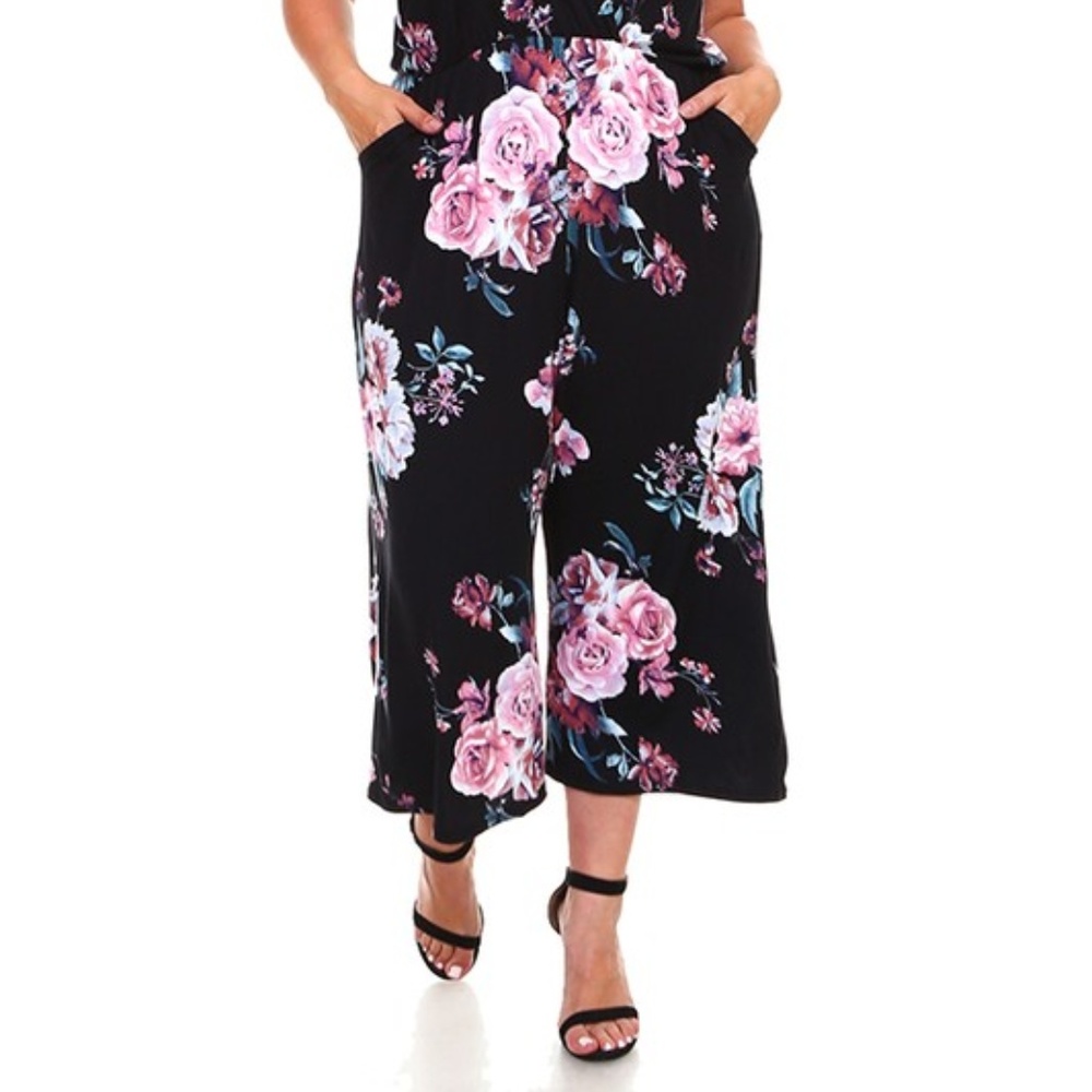 Plus Floral Print Cropped Jumpsuit - Picture 4 of 6